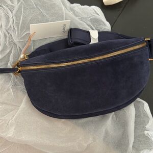 Navy blue suede Italian  Leather Sling Bag